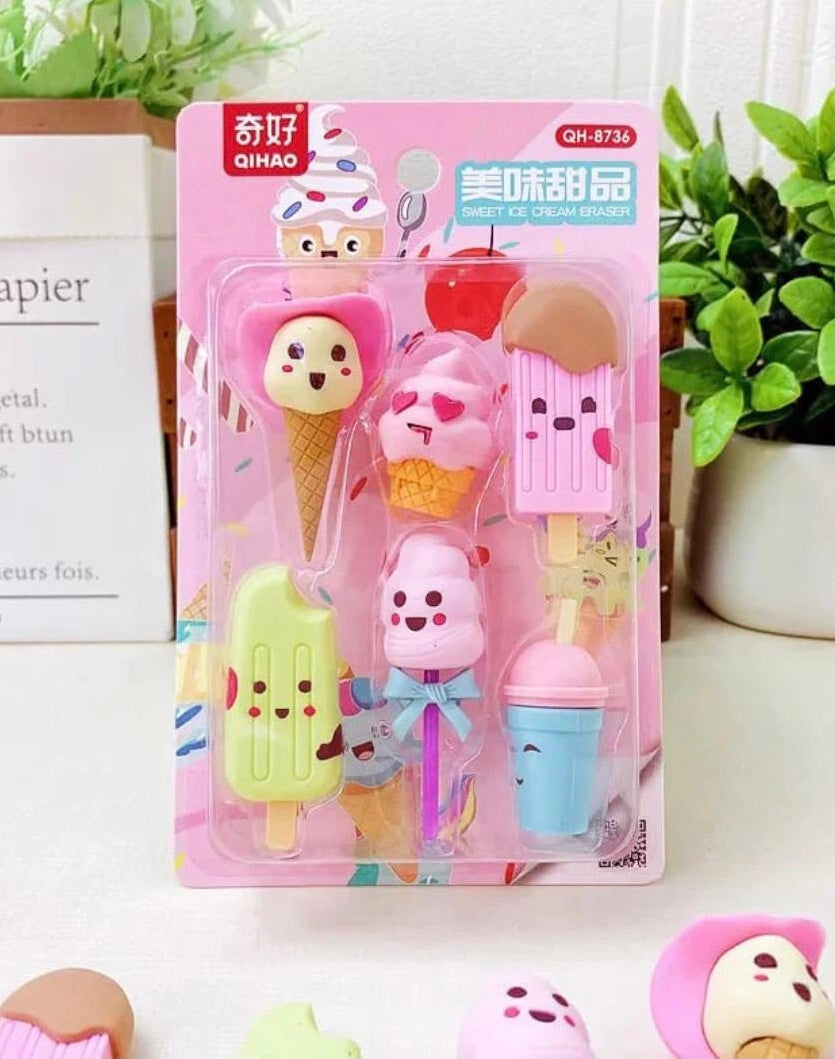 New Cute Multi Erasers, Kids School Stationery, Colourful Cartoon Design Erasers