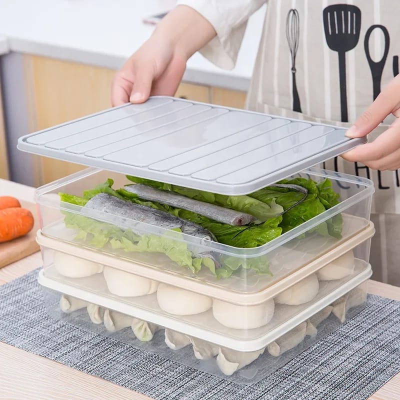 Plastic Food Storage Box With Lid, Refrigerator Organizer Box, Kitchen Dumpling Tray