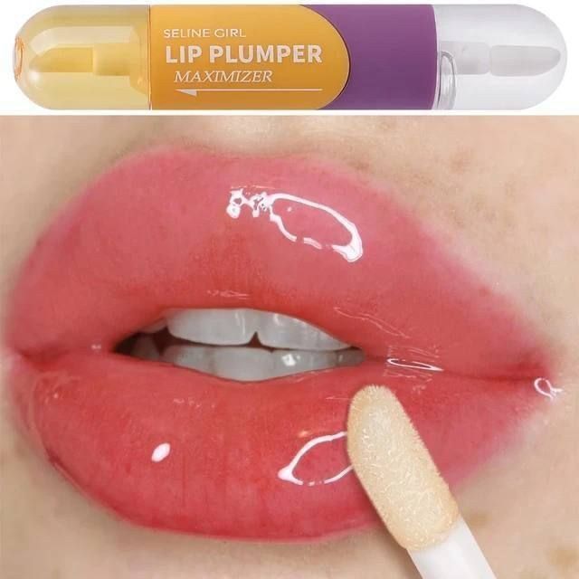 2 In 1 Moisturizing Lip Plumper Gloss, Instant Plumping Lip Oil, Brighten Lip Care Oil