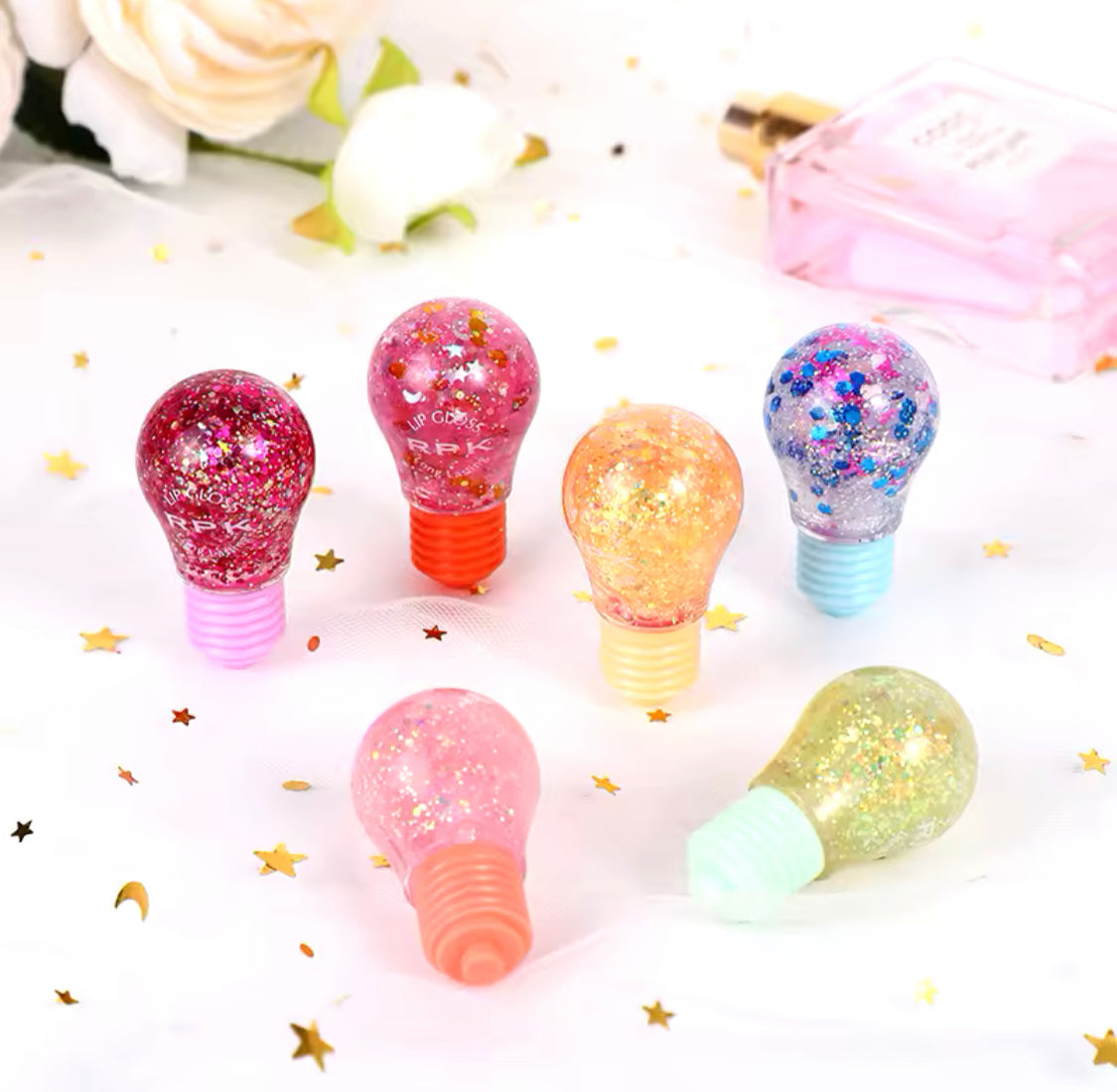 6pcs Cute Bulb Lip Gloss, Waterproof High Shine Liquid Lip Gloss, Makeup Travel Lip Balm