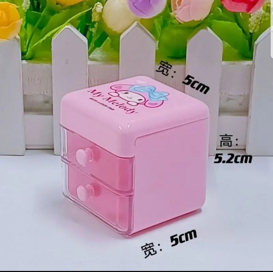 Hello Kitty Double Drawer Storage Box, Cute Cartoon Mini Drawer For Kids, Child Desktop Storage Box