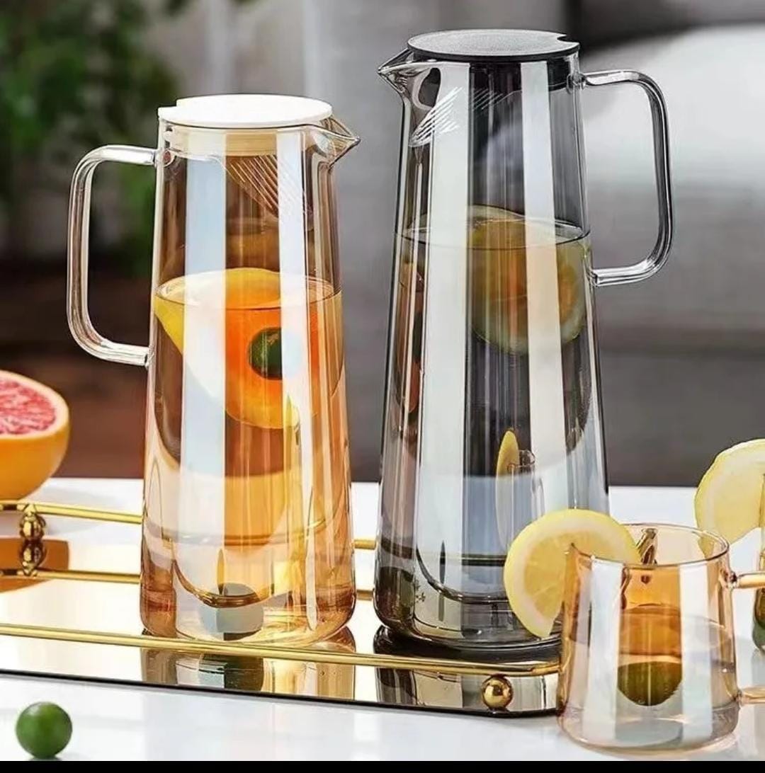 Heat Resistant Glass Water Jug, Glass Pitcher With Lid Jug, Handle For Hot Cold Beverages