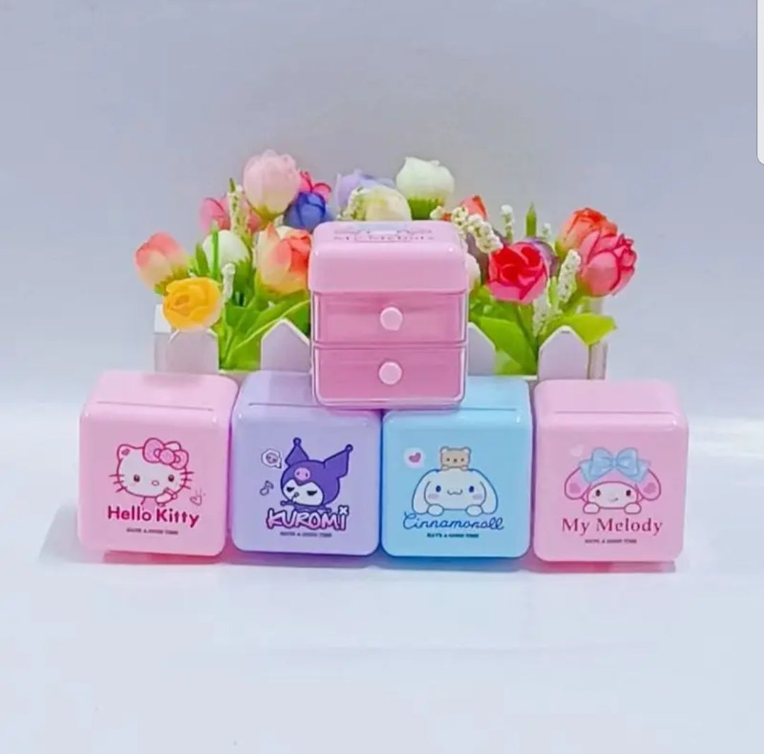 Hello Kitty Double Drawer Storage Box, Cute Cartoon Mini Drawer For Kids, Child Desktop Storage Box