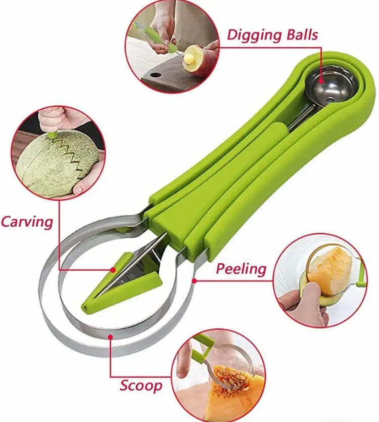 3 In 1 Watermelon Slicer Scoop, Stainless Steel Fruit Scooper, Kitchen Home Gadget Tool