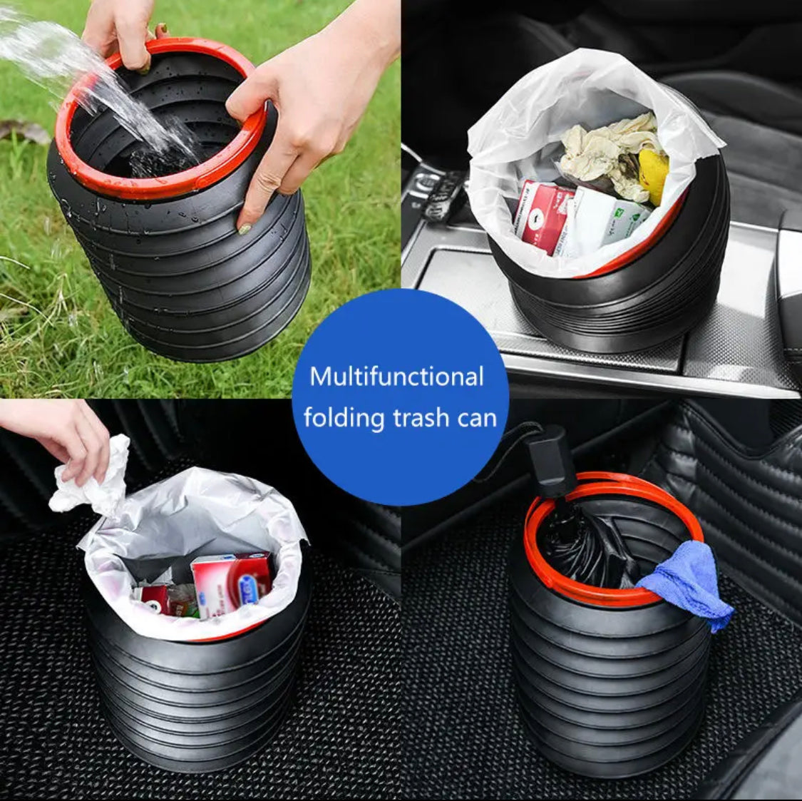 Folding Car Garbage Can, 2 in 1 Portable Storage Bucket, Foldable Dustbin