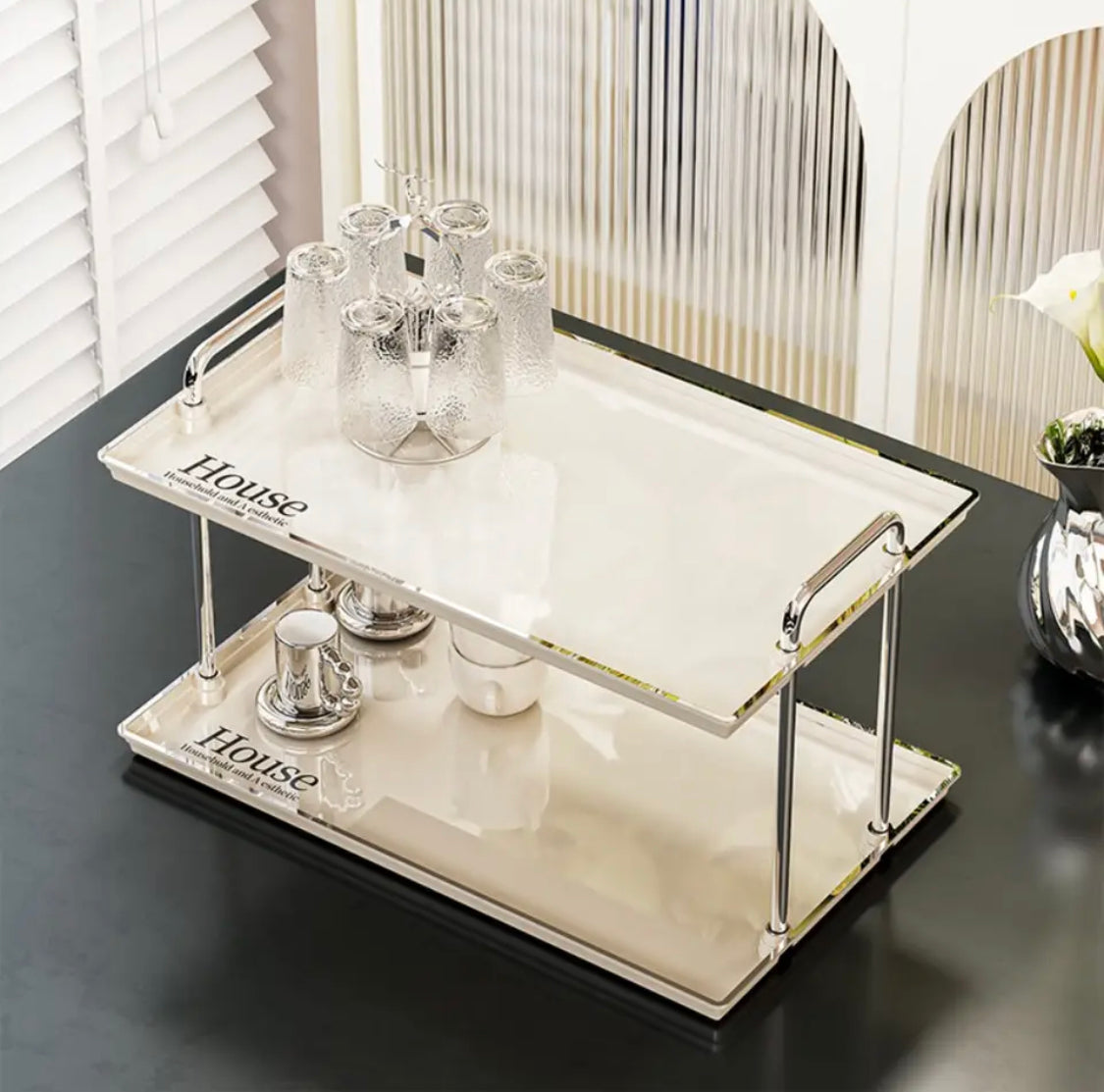 Double Layer Luxury Acrylic Storage Rack, Desktop Tray Storage Rack, Desktop Rack Bathroom Organizer