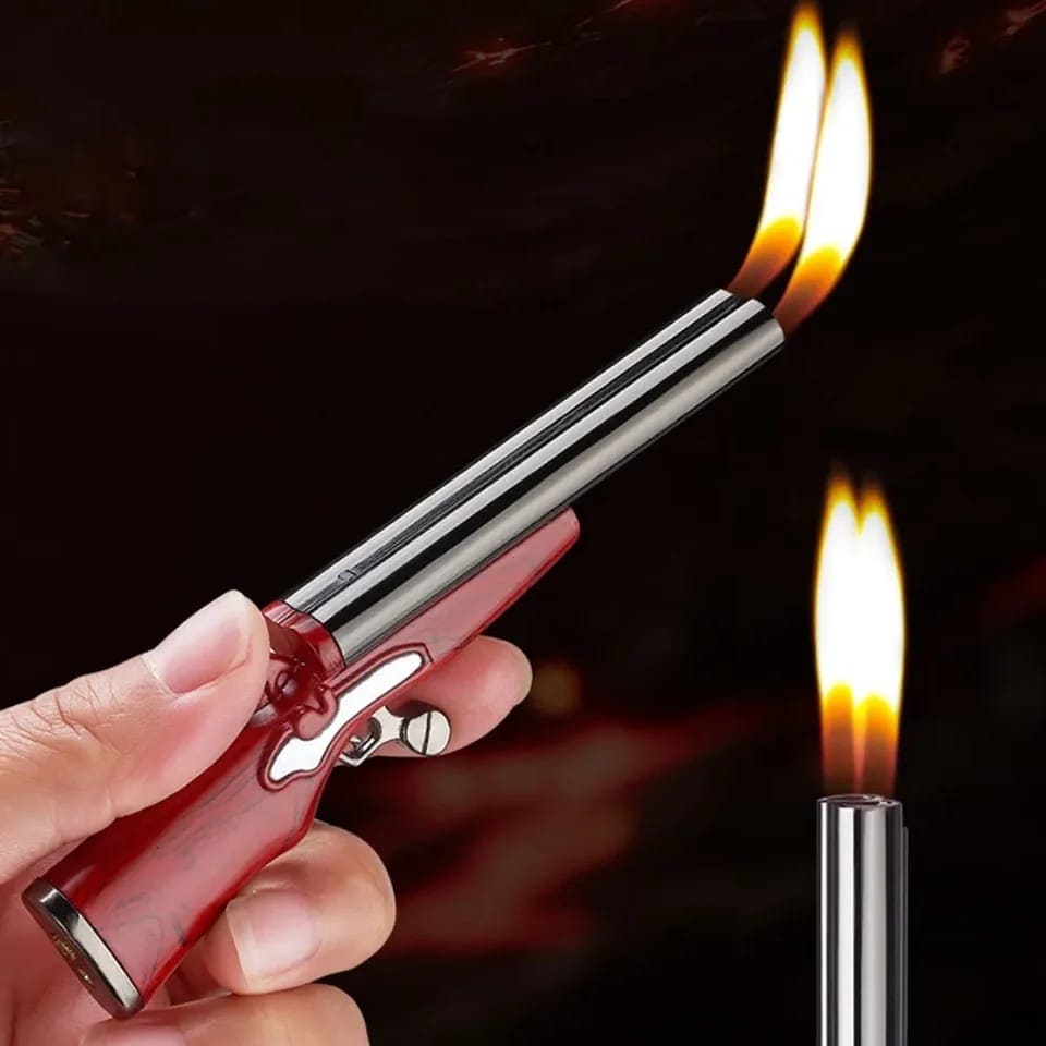 Double Barrel Gun Lighter, Gun Dual Flames Lighter, Metal Small Gun Shape Lighter, Windproof Double Flame Torch Lighter