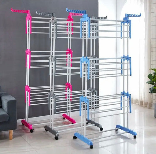 Multifunctional Drying Rack, Moveable Clothes Hanger Rack, Floor Standing Coat Rack With Wheels Space Saving Rack