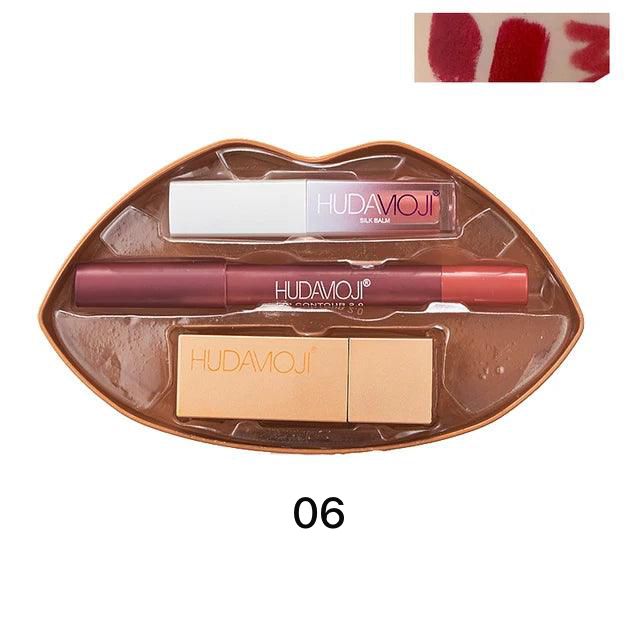 3 In 1 Lip Shaped Lipstick Set, Lip Contour Lipliner Lipgloss, Matte Lipstick Kit