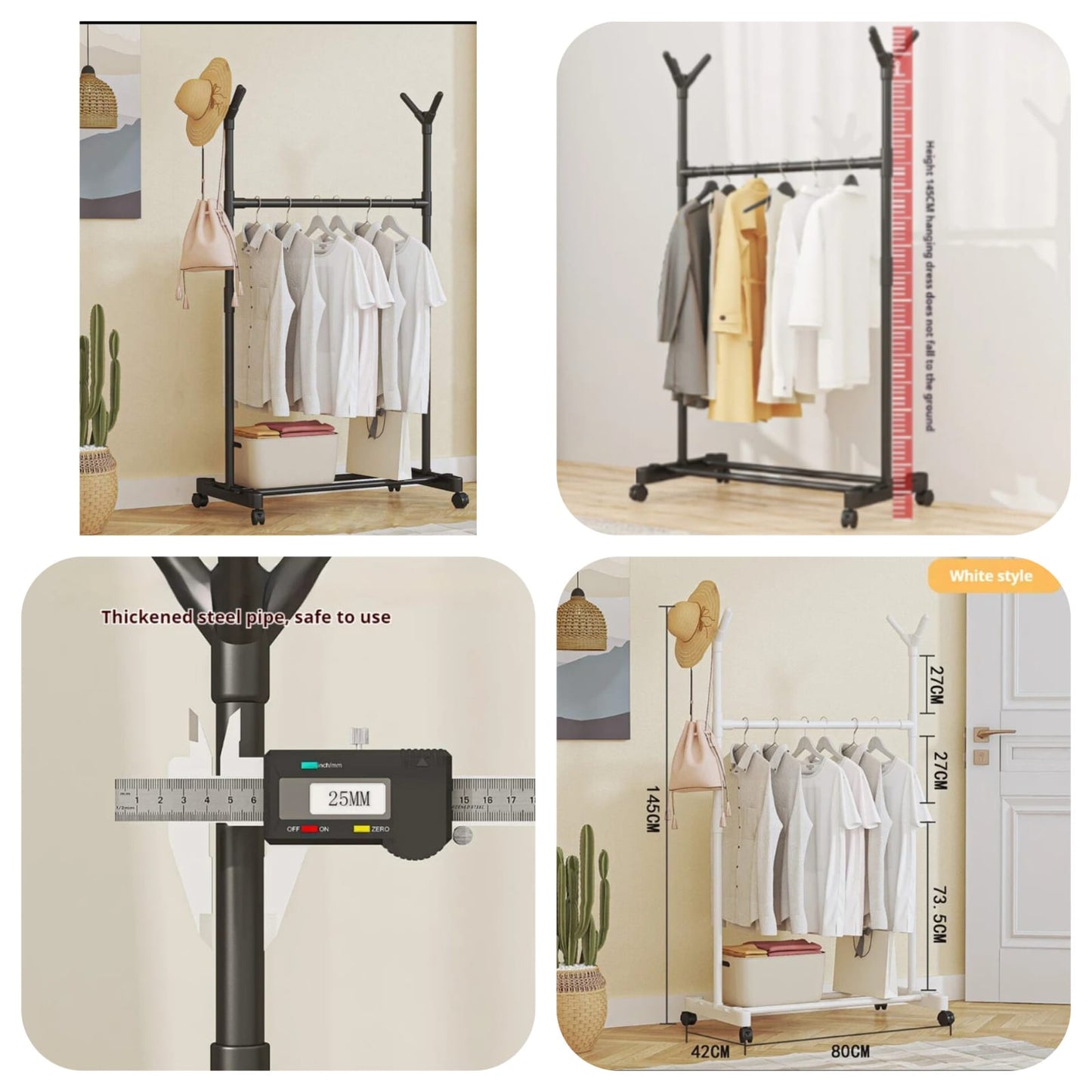 Double Rod Clothes Hanging Rack, Multifunctional Bedroom Clothes Storage Rack, Portable Floor Standing Rack