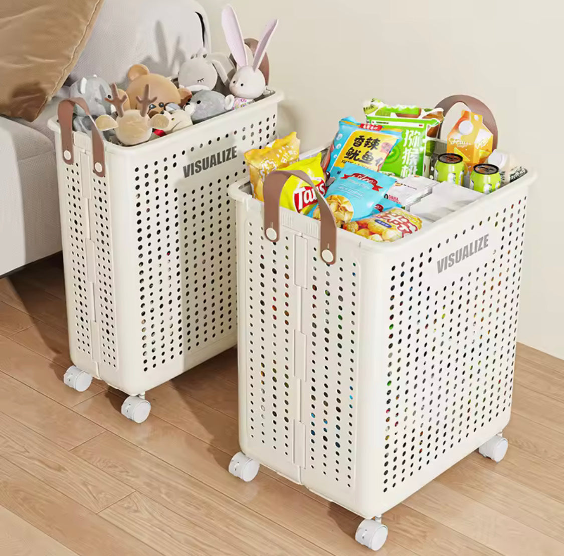 Portable Laundry Hamper With Wheels, Foldable Clothes Storage Basket, MultiPurpose Hollow Storage Box