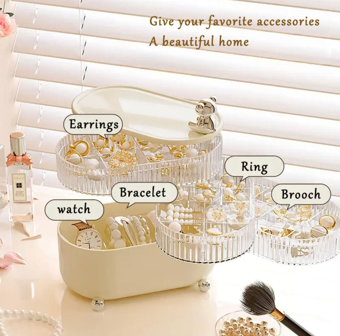 Multi-layered Dustproof Makeup Organizer, Rotating Cosmetic Desktop Storage Box, Luxury Transparent Jewellery Cosmetic Box