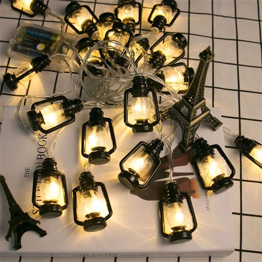 Set Of 10 Lantern String Light, Led Decor Kerosene Oil Lamp Fairy Light, Battery Powered Lantern Fairy Garland Light, Barn Lanterns Battery Powered