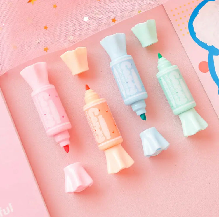 6pcs Mini Candy Shape Color Highlighters, Cartoon Candy Doodle Line Drawing Pen, Sugar Candy Color Highlighters