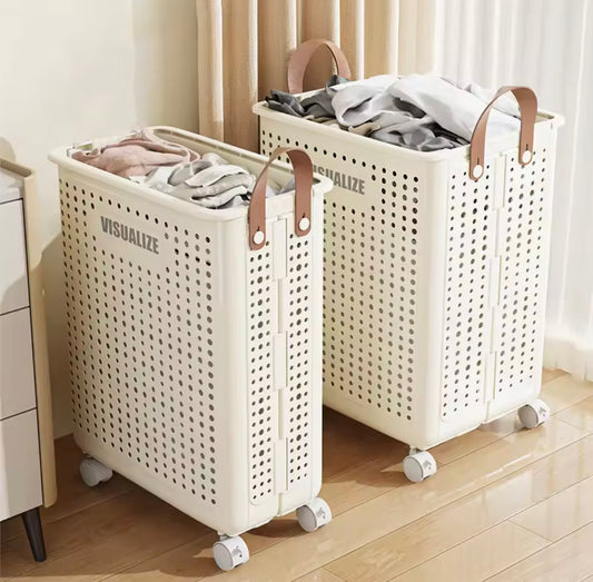 Portable Laundry Hamper With Wheels, Foldable Clothes Storage Basket, MultiPurpose Hollow Storage Box