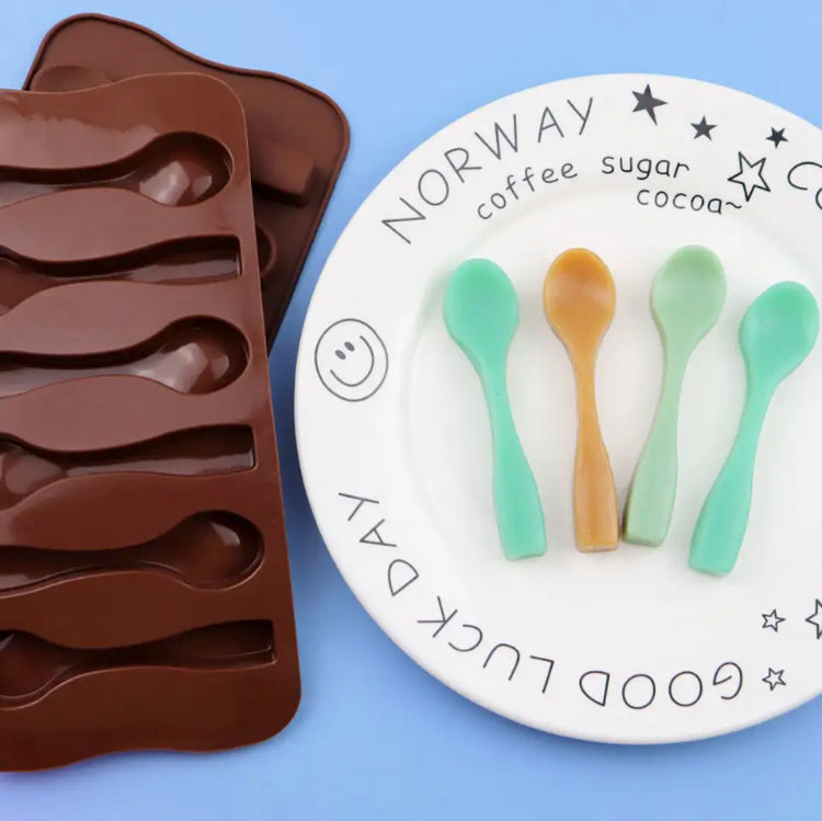 Spoon Shape Silicone Baking Mold, Chocolate Biscuit Ice Grid Mold, Non-Stick Cake Decorating Tool