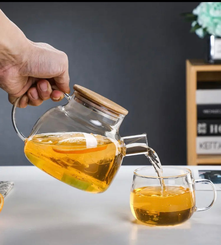 Transparent Glass Teapot With Bamboo Lid, Heat Resistant Large Capacity Teapot, Classic Tea Kettle For Coffee Tea