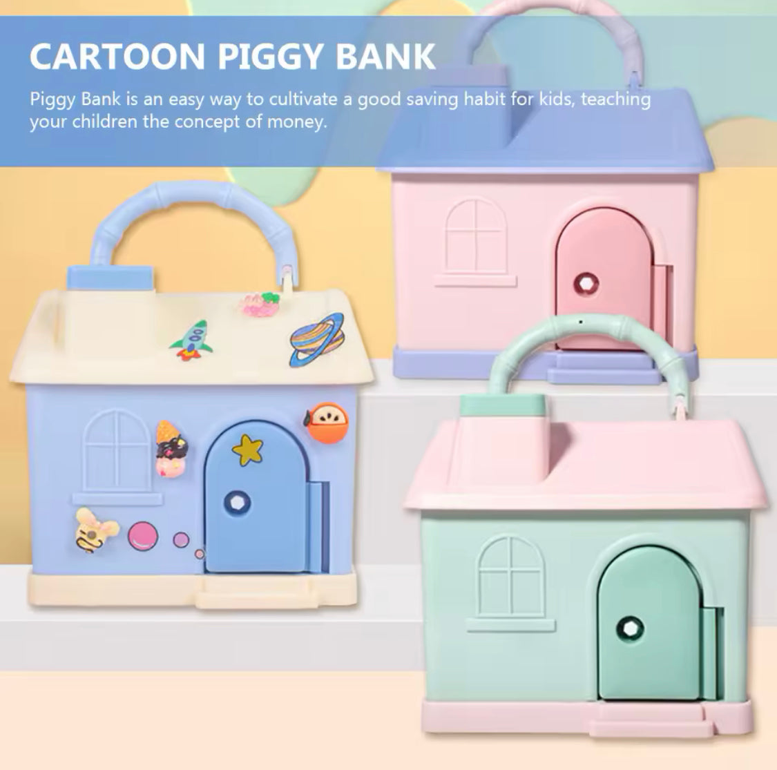 Adorable Coins Piggy Bank, Cartoon Household Savings Bank, Piggy Bank Children Banks Cash Box