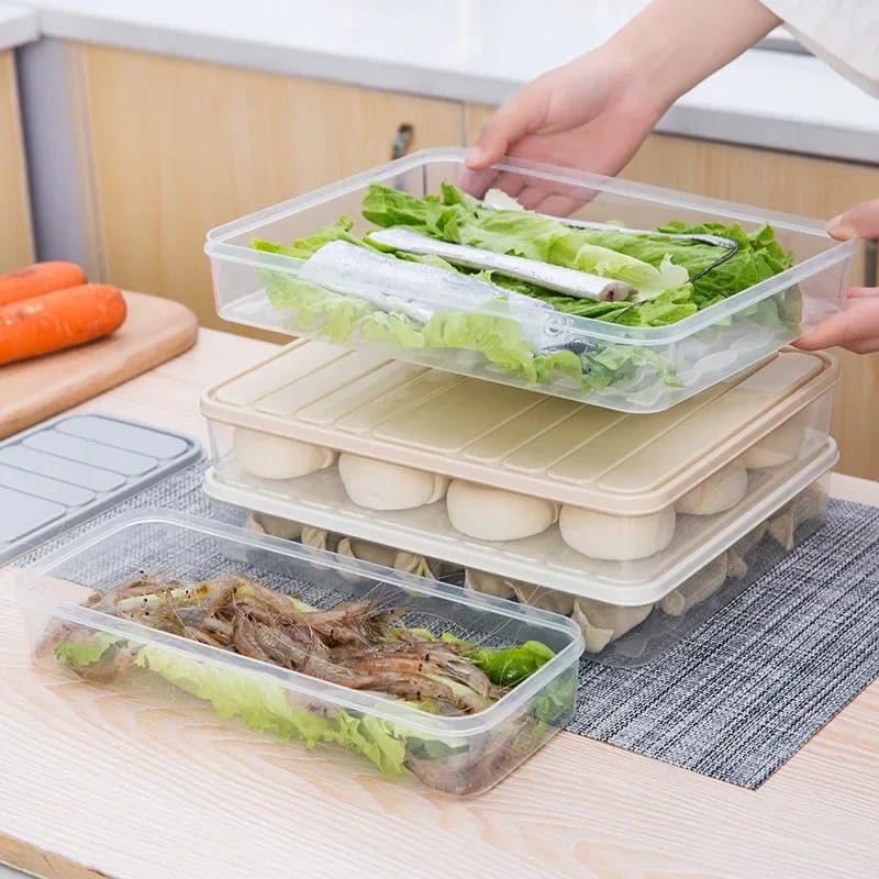 Plastic Food Storage Box With Lid, Refrigerator Organizer Box, Kitchen Dumpling Tray