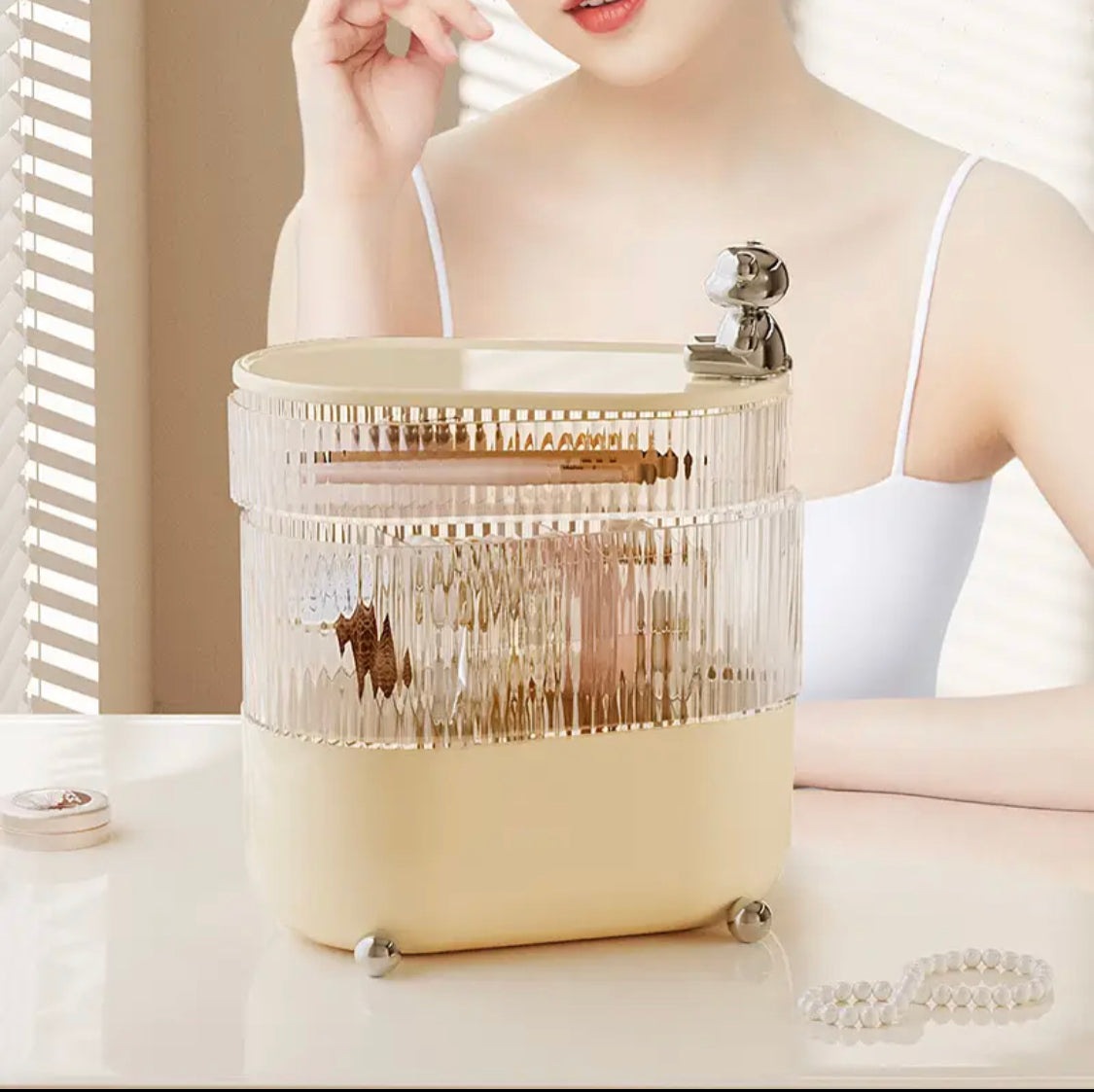 Multi-layered Dustproof Makeup Organizer, Rotating Cosmetic Desktop Storage Box, Luxury Transparent Jewellery Cosmetic Box