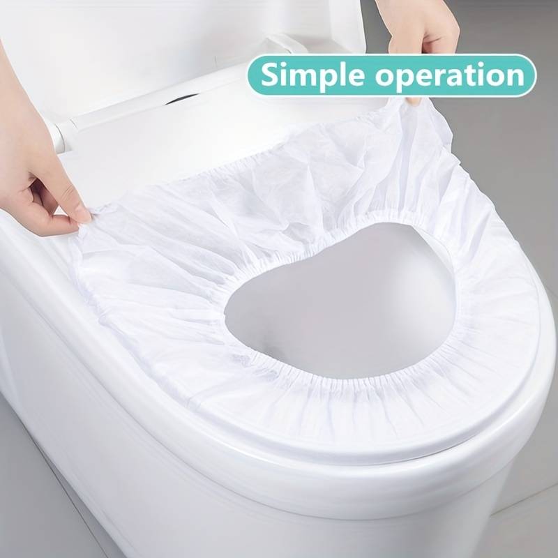 Set Of 10 Disposable Toilet Seat Cover, Non-woven Fabric Toilet Mat Seat Cover, Travel Camping Bathroom Accessories, Bathroom Toilet Paper Pack, Individually Wrapped Toilet Seat Cushion, Premium Elastic Strap Toilet Seat Cover