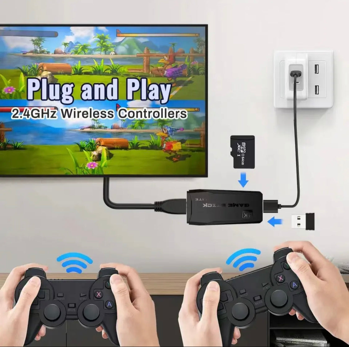 Wireless 4K Video Game Console, Double Wireless Controller Game player, Retro Handheld Game Player Console