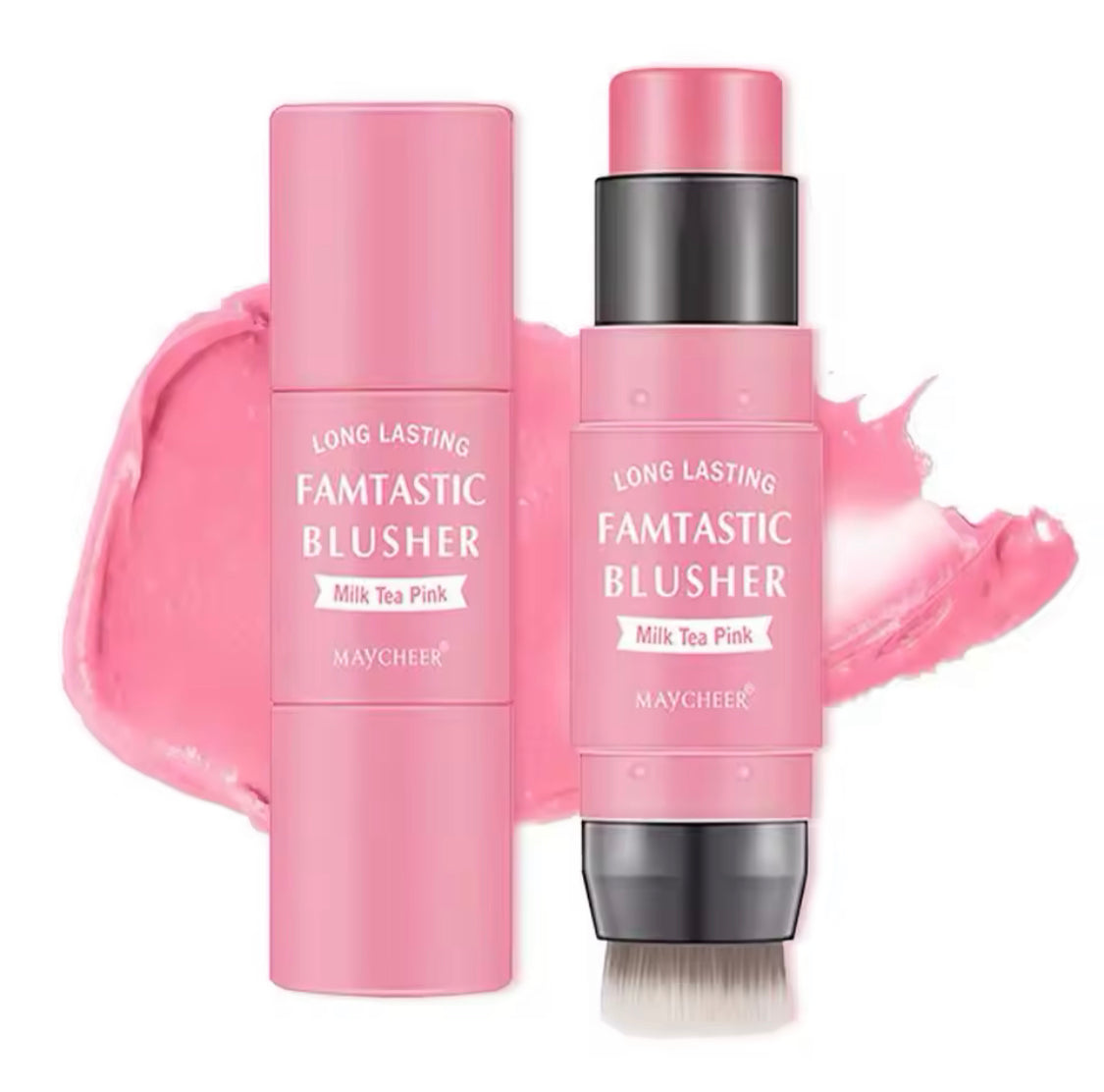 Double Ended Blush Stick With Brush, Waterproof Facial Makeup, Face Moisturizing Brighten Blusher