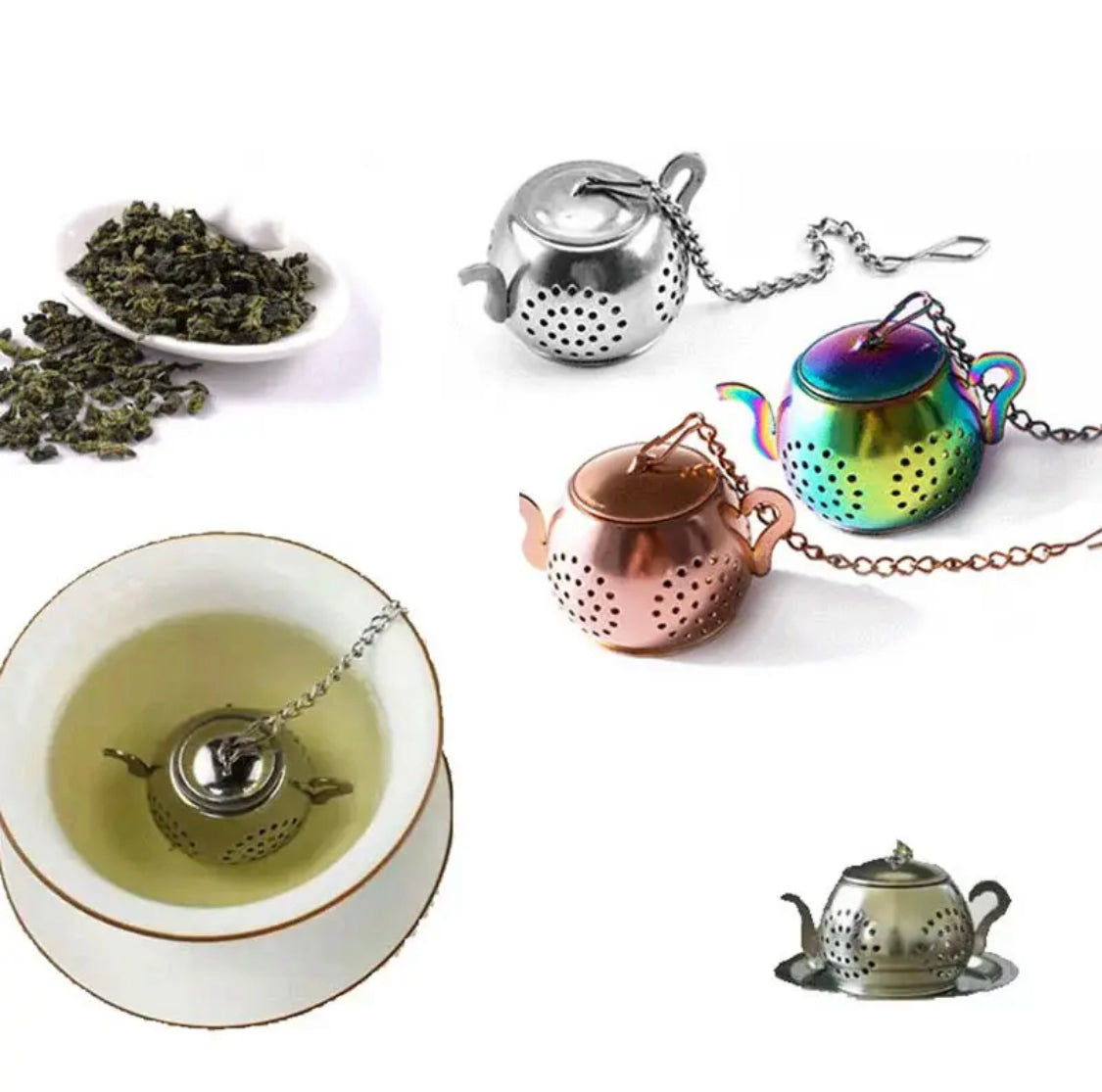 Teapot Shape Tea Strainer, Herbal Spice Filter Diffuser, Stainless Steel Loose Tea Infuser