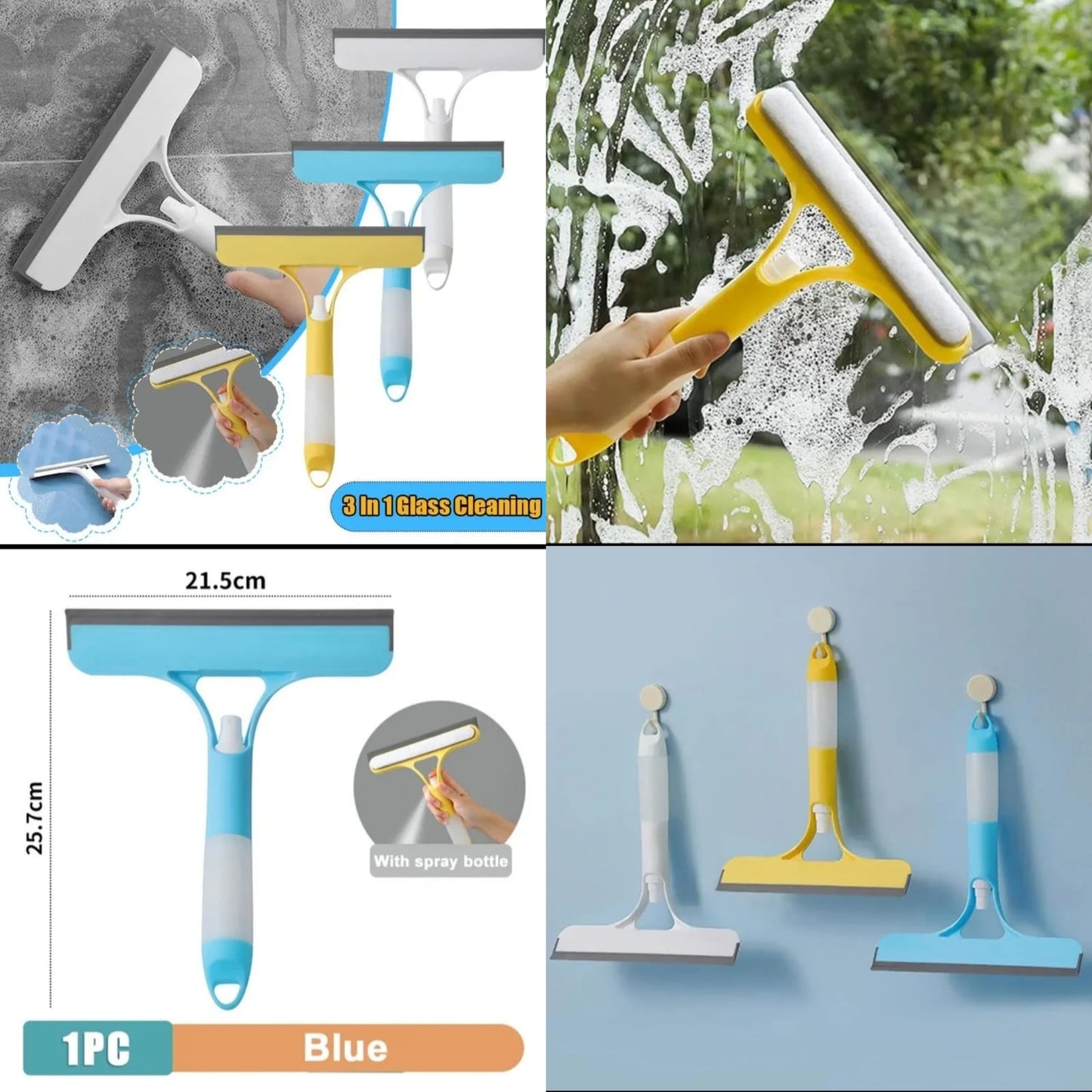 3 In 1 Window Cleaning Wiper, Double Sided Window Cleaner Squeegee Wiper, Multifunctional Glass Scraper Cleaning Wiper