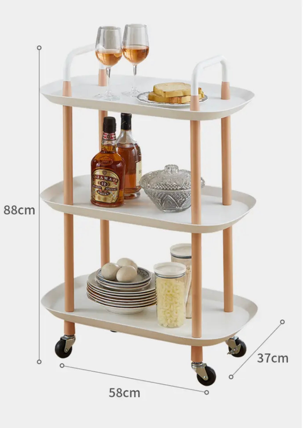 3 Layer Rotatable Trolley, Movable Living Room Storage Trolley, Movable Storage Cart