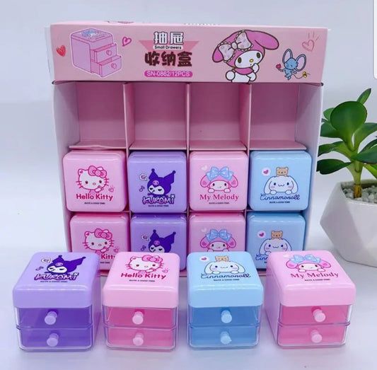 Hello Kitty Double Drawer Storage Box, Cute Cartoon Mini Drawer For Kids, Child Desktop Storage Box