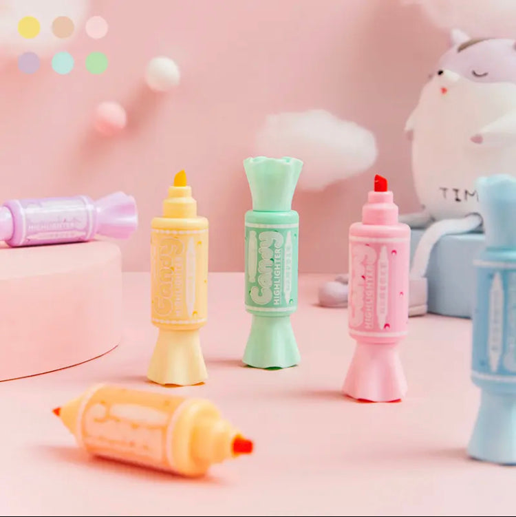 6pcs Mini Candy Shape Color Highlighters, Cartoon Candy Doodle Line Drawing Pen, Sugar Candy Color Highlighters