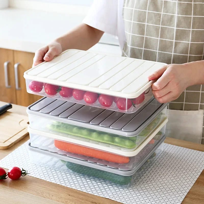 Plastic Food Storage Box With Lid, Refrigerator Organizer Box, Kitchen Dumpling Tray