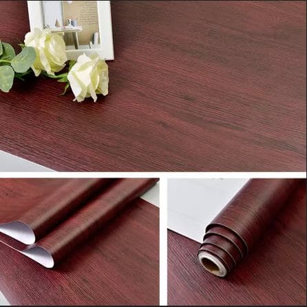 Maroon Wooden Wallpaper, Waterproof Furniture Renovation Decals, Wood Wall Sticker