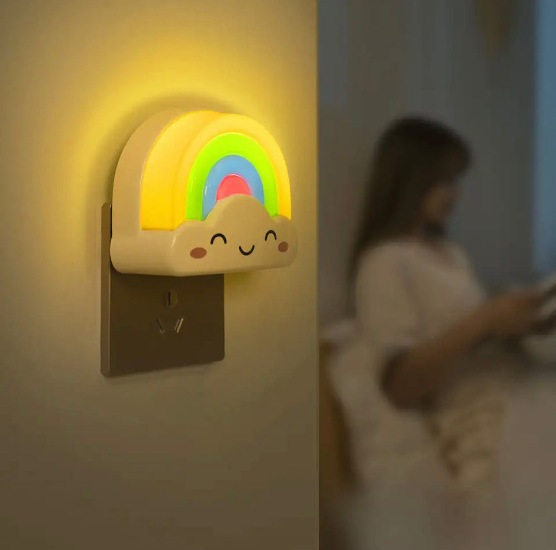 Rainbow Socket Night Light, Bedroom Night Lamp, Cute Kids Night Light Lamp