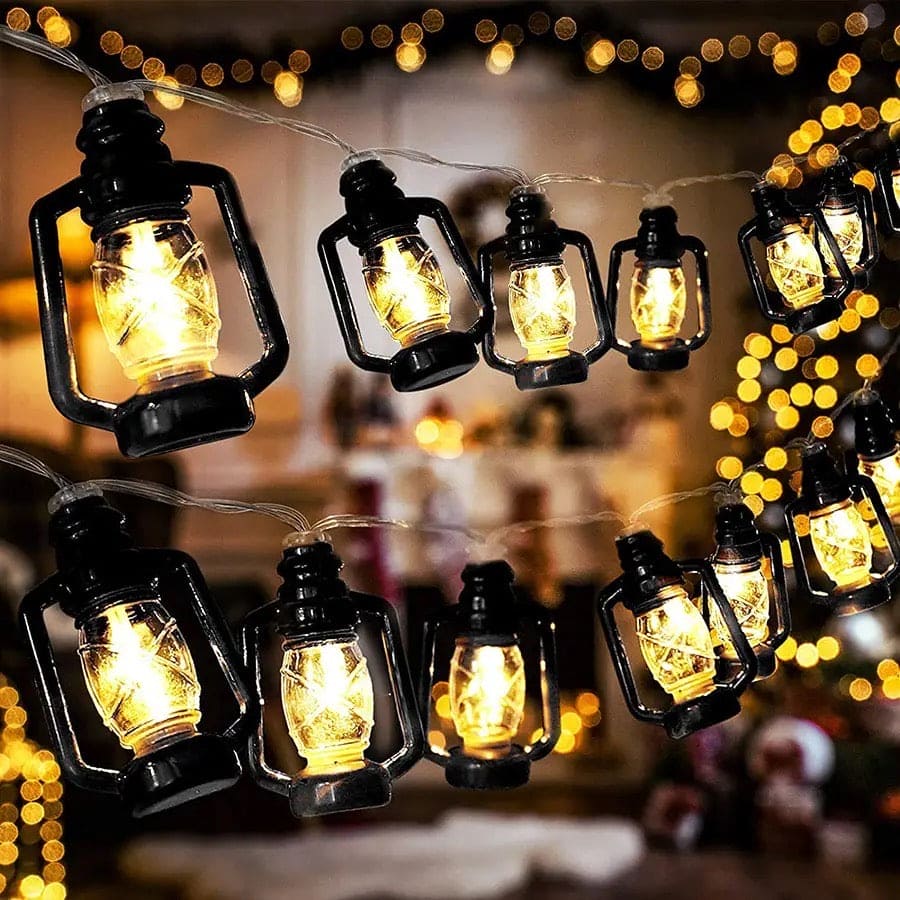 Set Of 10 Lantern String Light, Led Decor Kerosene Oil Lamp Fairy Light, Battery Powered Lantern Fairy Garland Light, Barn Lanterns Battery Powered