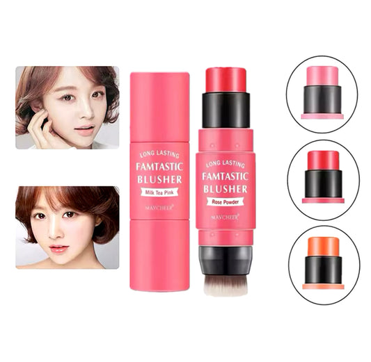 Double Ended Blush Stick With Brush, Waterproof Facial Makeup, Face Moisturizing Brighten Blusher