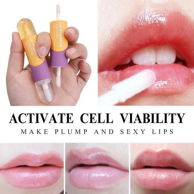 2 In 1 Moisturizing Lip Plumper Gloss, Instant Plumping Lip Oil, Brighten Lip Care Oil