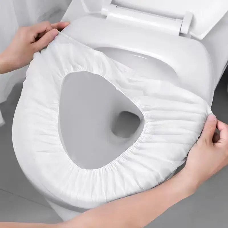 Set Of 10 Disposable Toilet Seat Cover, Non-woven Fabric Toilet Mat Seat Cover, Travel Camping Bathroom Accessories, Bathroom Toilet Paper Pack, Individually Wrapped Toilet Seat Cushion, Premium Elastic Strap Toilet Seat Cover