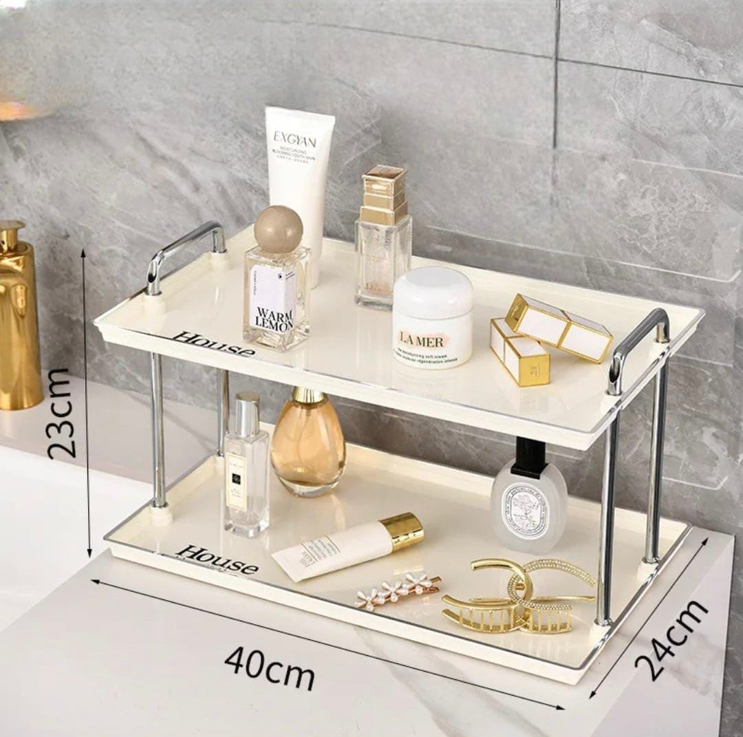 Double Layer Luxury Acrylic Storage Rack, Desktop Tray Storage Rack, Desktop Rack Bathroom Organizer