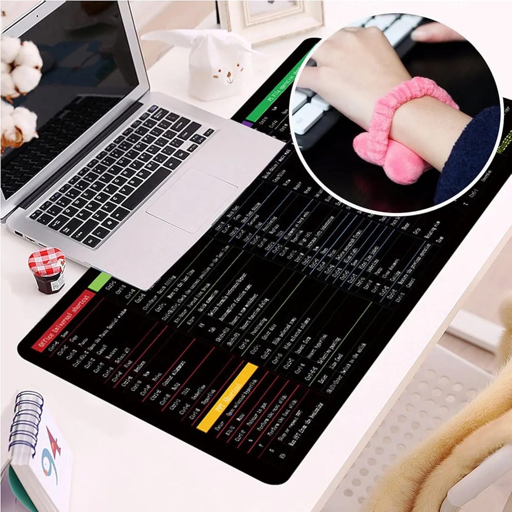 Anti-Slip Keyboard Pad, Shortcuts Pattern Mousepad, Non-Slip Lock Edge Keyboard Mouse Pad