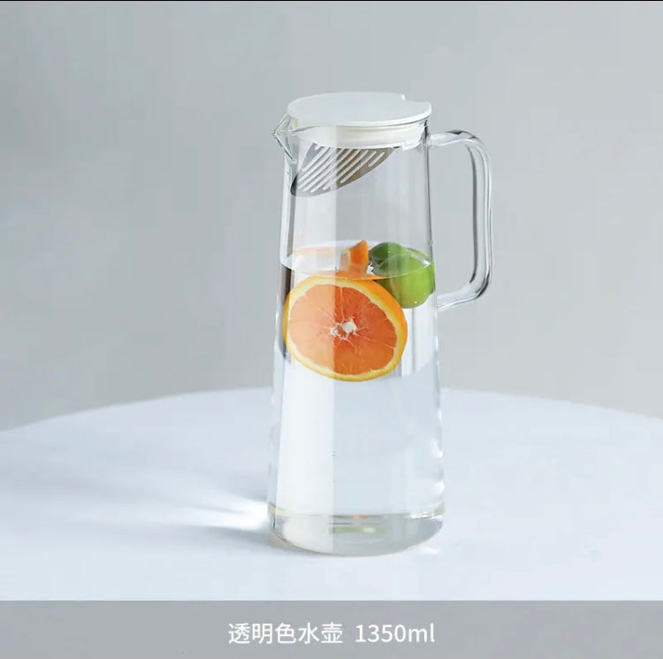 Heat Resistant Glass Water Jug, Glass Pitcher With Lid Jug, Handle For Hot Cold Beverages