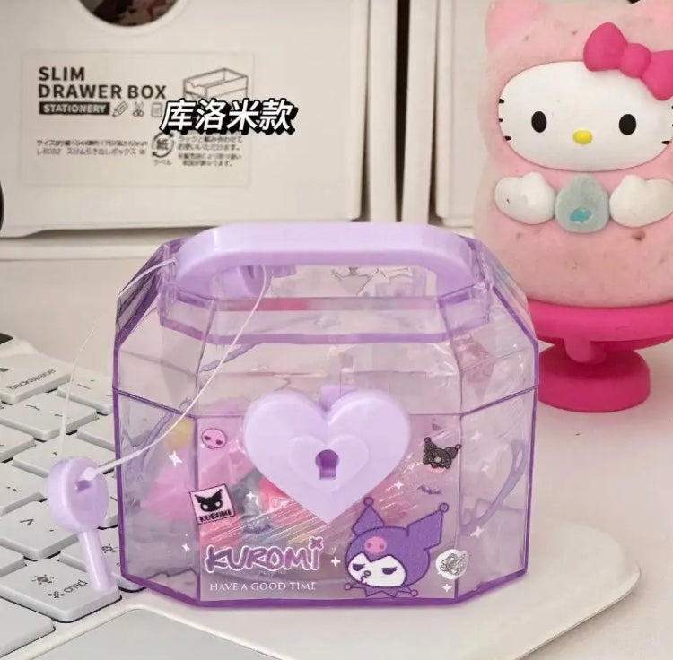 Hello Kitty Mini Treasurer Box, Cute Covered Girls Jewellery Box, DIY Beaded Bracelet Box With Key