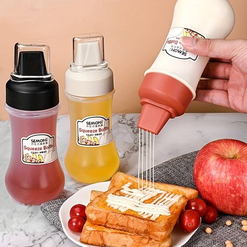 Squeeze Sauce Bottle, 350ml Five Hole Sauce Bottle, Leak Proof Refillable Condiment Container For Salad Ketchup Honey Jam, Multipurpose Kitchen Sauce Storage Container