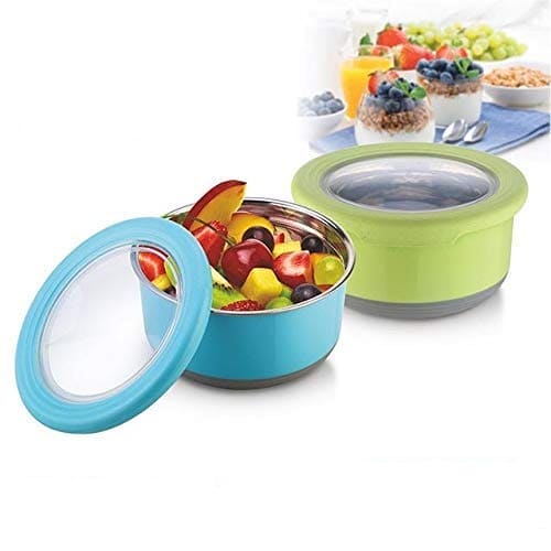 Set Of 3 Bento Bowl, Stainless Steel Round Food Container, Portable Leakproof Lunch Box, Food Silicone Bento Lunch Box For Kids, Instant Noodle Bowl Food Container, Collapsible Food Container with Lid, Stainless Steel Non-Slip Crisper