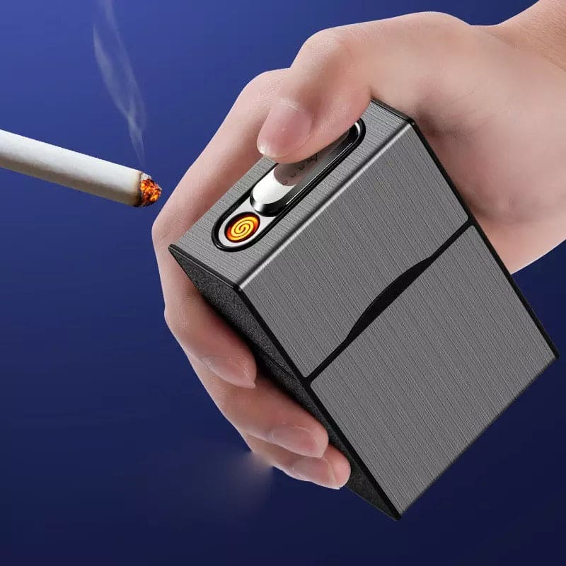 Three In One USB Rechargeable Lighter, 20 PCs Conventional Cigarette Boxes, Metal Windproof Tungsten Wire Lighter, Outdoor Waterproof Cigarette Case