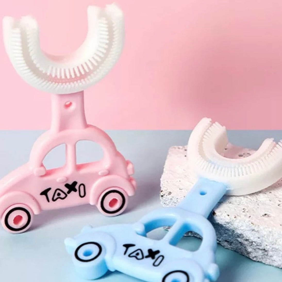 Lovely Taxi Shaped Children Whiting U-Type Toothbrush, 360˚  Degree Cleaning Labor-Saving Toothbrush