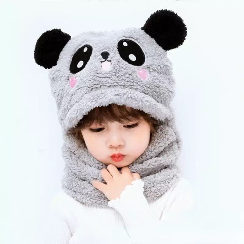 2 Pcs Premium Quality Winter Cute Children Cartoon Scarf Hats, Hooded Scarf Caps, Baby Stuff  Winter hat Plus Fleece Kids Caps, Cartoon Hat For Girls Boys Scarf, Baby Hat Bonnet Beanie