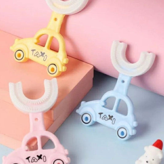 Lovely Taxi Shaped Children Whiting U-Type Toothbrush, 360˚  Degree Cleaning Labor-Saving Toothbrush