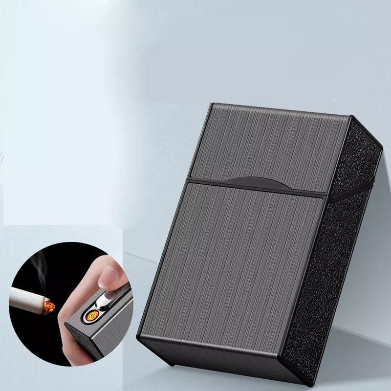 Three In One USB Rechargeable Lighter, 20 PCs Conventional Cigarette Boxes, Metal Windproof Tungsten Wire Lighter, Outdoor Waterproof Cigarette Case